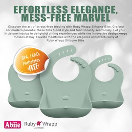 Abiie Ruby Wrapp Silicone Bibs for Babies - Waterproof Bib Made with Stain Resistant Material - Front Pocket for Catching Food - Silicone Toddler Bibs (Baby Blue)