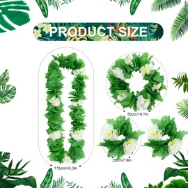 Hawaiian Fancy Dress Set,Flower Garland with Necklace Headbands and Bracelets,Hawaiian Party Decorations Flower Necklace Set for Summer Beach Pool Aloha Tiki Tropical Luau Party (White)