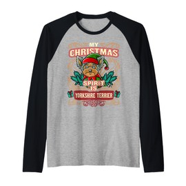Yorkshire Terrier My Christmas Spirit Dog Santa Claus Elf Raglan Baseball Tee