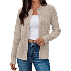 LILLUSORY Cardigan Sweaters for Women Cotton Cable Knit Sweater Jackets Lightweight 2024 Business Casual Outfits Apricot L