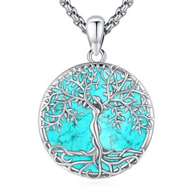 LOOVE Turquoise Necklace Sterling Silver Tree of Life Necklace for Women Blue Family Tree Turquoises Tree of Life Pendant Turquoise Jewelry Gifts, Sterling Silver, Turquoise