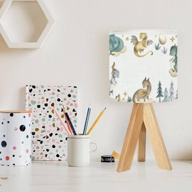 OEPWQIWEPZ Tripod Bedside Desk Table Lamp Dragon Baby Animals Watercolor Wood Nightstand Lamp with Linen Fabric Shade for Nursery Bedroom Living Room Kids Room