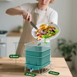 HCGADON 3-Tray 15L Worm Farm Composting Bin with Tool Set - Efficient Indoor/Outdoor Composter for Organic Waste Recycling, Beginner-Friendly Kit for Healthier Plants (Green)