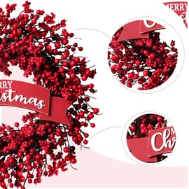 Egolot 22 Inch Christmas Red Berries Wreath for Front Door, Farmhouse Rustic Christmas Berry Wreath for Indoor Outdoor, Xmas Holiday Home Decoration