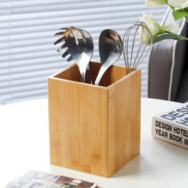 Joyramic Kitchen Utensil Holder, Large Wooden Bamboo Cooking Utensil Holder (W13.5cm*H17.8CM) Modern Utensil Crocks for Kitchen Counter-Farmhouse (17.8 cm)