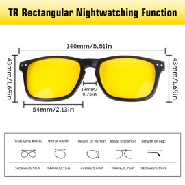 Tissting Magnetic Clip Sunglasses with 5 Interchangeable Clips, TR Square Glasses, Retro Clip on Night Driving Glasses for Men and Women