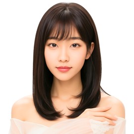 Semi Long Wig, Natural Straight, Natural Black Hair, Women's Clothing, Small Face Effect, Heat Resistant, Full Wig, Women's Cosplay, Everyday Use, Cute, Outer Splash, Layer, Curly Hair (Dark Brown)