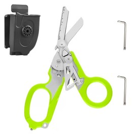 Raptor Response Emergency Scissors, Rescue Scissors with 6 Practical, Trauma Scissors, Multitool, Foldable Scissor Pliers with Holster, Tactical Folding Pliers for Outdoor Camping Rescue Tools (Green)