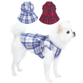 TONY HOBY Dog Dress, Dog Party Dress, Classic Plaid Dogs Evening Dresses for Small Medium Dogs (2Pcs, Red+Blue, XS)