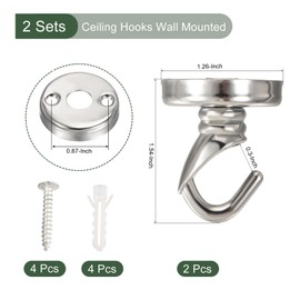 YOKIVE 2 Pcs Alloy Ceiling Hook, Screws Mount Open Hanger with Round Base| Hanging Chandelier Light, Great for Kitchen, Home (Silver, 1.26x1.54-Inch)