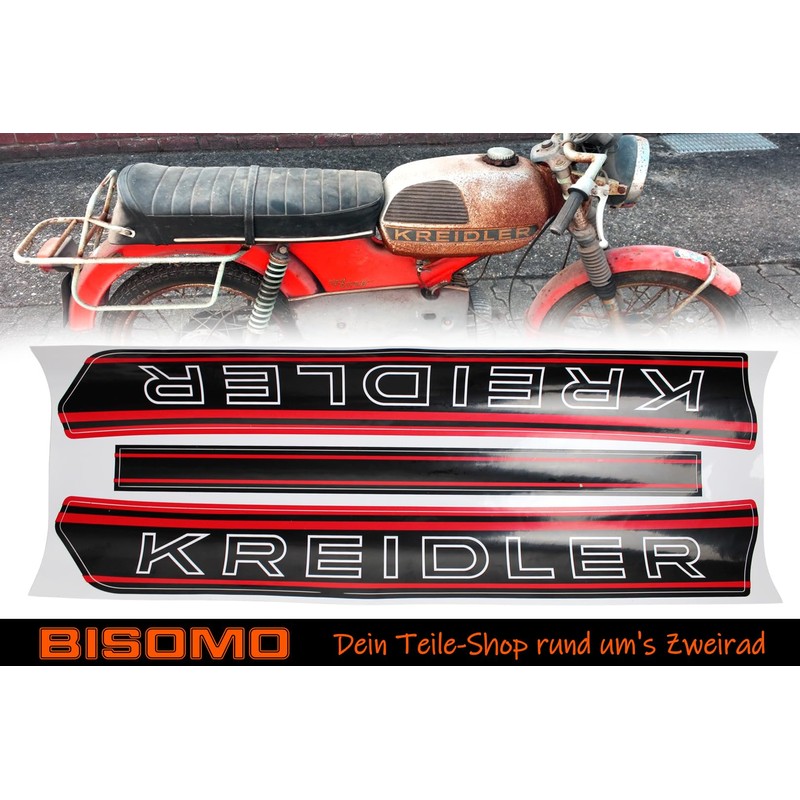 BISOMO Tank Sticker Kreidler Lettering in Black/Red, Complete Sheet with