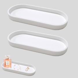 XINSUO Set of 2 Bathroom Trays, Decorative Trays, Dressing Table Tray (White, Oval, 25 L x 11 W x 2 H cm)