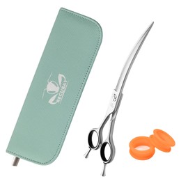 Recubay Left Handed Matte Deluxe Dog Grooming Scissors Great Grooming Shears for All Breeds,Design For Professional Groomer. (7" Curved Lefty)