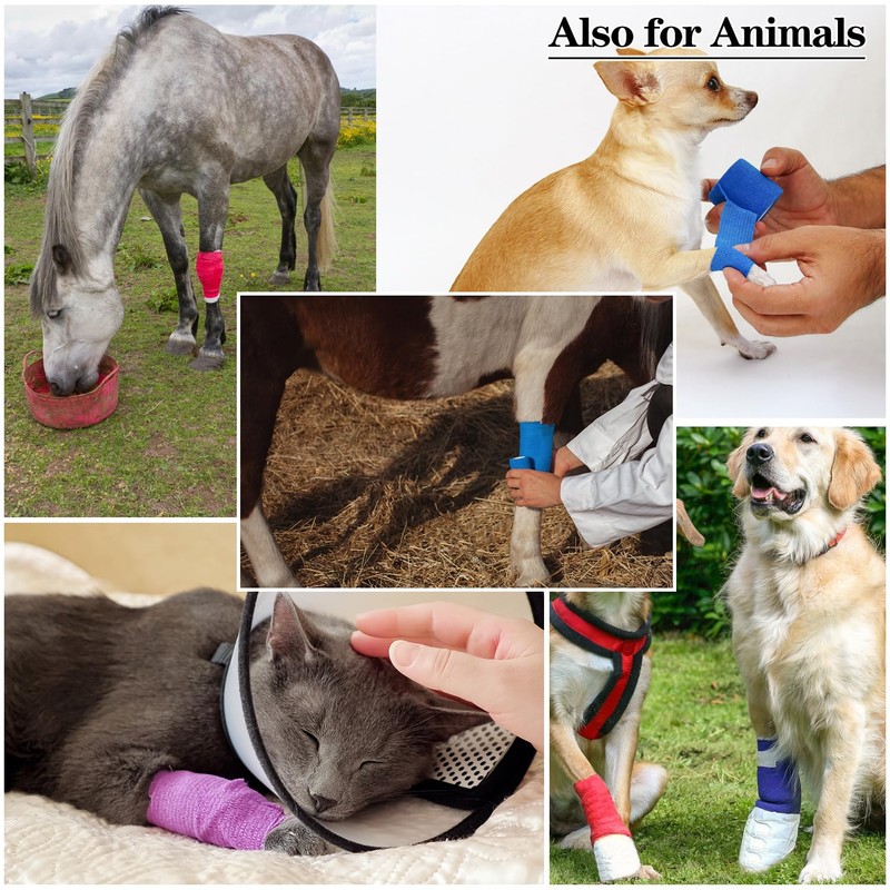 2" Self Adhesive Bandage Wraps, 6pcs Vet Wraps, Light Blue,