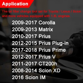 REUNEWAX 64mm 6 Slots 14 Flutes Oil Filter Change Wrench Tool Set for Toyota Corolla, Prius Prime V, Matrix, CT200h, Scion iM/iQ/xD 1.8L Engine, Ratchet Wrench + Socket + Funnel + Gasket