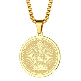 chengxun Mens 316L Stainless Steel Indian Mythology Hindu God Lord Ganesha Necklace for Men Women Protection Guardian Medallion Occult Jewellery Talisman Amulets Gifts (18k Gold Plated)