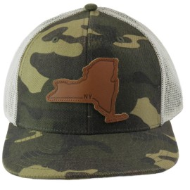 Local Crowns State Leather Patch New York Camo & Off White Snapback Cap Trucker