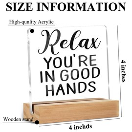 Beauty Shop Acrylic Sign，Relax You'Re In Good Hands, Salon Decor for Hair Stylist Nail Lash Tech Esthetician, Christmas Birthday Gifts for Hair Stylist Nail Tech Artist Technician Manicurist