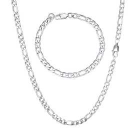 AFSTALR Men's Silver Stainless Steel Curb Chain for Men Jewellery Figaro Necklace - Men's Silver Chains 5 mm - 45 - 90 cm Stainless Steel Silver/Black/Gold Figaro Necklace, Stainless Steel, No