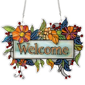 SKRYUIE Hanging Diamond Art Kits for Adults Pendant Flower, Special Shaped Crystal DIY Diamond Painting Kit, Acrylic Board Wreath Pendants Double Sided, Home Decor 7.48 x 7.32 Inch c4