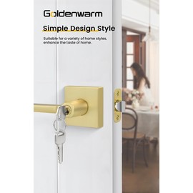 Goldenwarm Entry Door Handle with Lock and Key, Zinc Alloy Heavy Duty Brushed Gold Locking Exterior Door Handle, Keyed Door Lever with Locks and Keys for Bedroom (1 Pack)