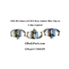 Gbodyparts 78-88 Cutlass 442 Hurst Olds rear window trim 3 piece Clips full set GM# 3066259