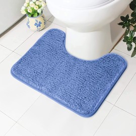 AUAUY Non-Slip Toilet Mat, U-Washable Toilet Rug with Cut-Out, Soft High Pile Toilet Mat, Microfibre Bath Mat - 50 x 40 cm (Blue)