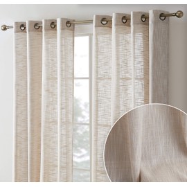 HLC.ME Madison Faux Linen Textured Semi Sheer Privacy Light Filtering Transparent Window Grommet Floor Length Thick Curtains Drapery Panels for Office & Living Room, 2 Panels (54 W x 84 L, Beige)