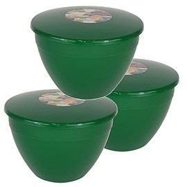 Pudding Basin and Lid Pack of 3 Plastic Pudding Basins Medium to Large Sized Emerald Green Food Safe Steaming Bowls (2 Pint 1l)