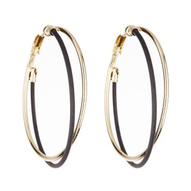 Clip On Hoop Earrings - Gold Plated With Black And Gold Hoops - Della