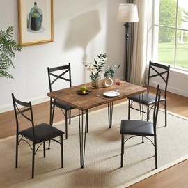 VECELO Kitchen Dining Room Table Set with 4 Chairs for Small Space, Apartment,Metal Steel Frame