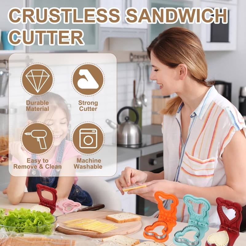 sourcing map Crustless Sandwich Cutter, Square Shape Uncrustable Sandwich Maker