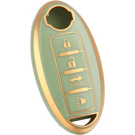 OFFCURVE Protector de Llave, Funda para Llavero de Coche de TPU Suave con 4 Botones, Compatible con Nissan Altima Rogue Sentra Pathfinder Maxima Titan Murano (Oro Verde)