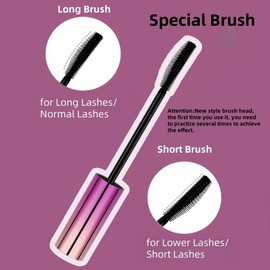 Black Mascara with A Special Brush Head Contains Long and Short Brush, For Upper/Lower/Sparse Eyelashes, Long-Lasting, No Smudge, Waterproof and Easy to Remove, Lengthening, Natural
