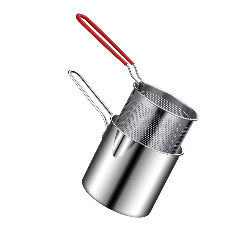 Stainless Steel Deep Fryer Pan Durable Portable Mini Long Handle
