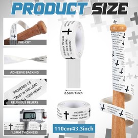 Pushglossy Faith Cross Baseball Bat Grip Tapes 1.5mm Precut and Full Adhesive Softball Grip Tape,Non-Slip Baseball Bat Wrap Religious Cricket Batting Tape Replacement (White,Proverbs 3:5)