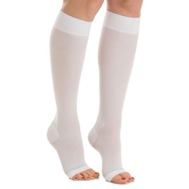 Relaxsan Compression Socks for Women and Men Made in Italy - 18-23 mmHg - Anti Embolism Stockings Open Toe - M0350A (1 Pair - White, XXL)