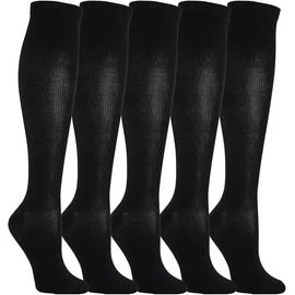 VEKENSEE 5 Pares Calcetines/Medias de Compresión para Hombres y Mujeres, Calcetines Deportivos Calcetas Elásticas de Compresión para Deporte Correr Viajar Enfermería Volar, Viajes, Ejercicio (Negro)