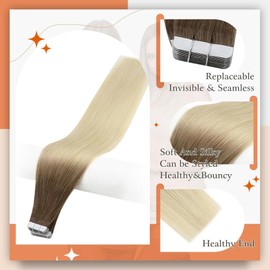 Full Shine Balayage Tape in Hair Extensions Human Hair Color 3/8/613 Brown And Blonde Tape in Extensions Remy Hair Extensions Tape ins 18 Inch Seamless Tapes Extensions 50Gram 20Pcs for Women