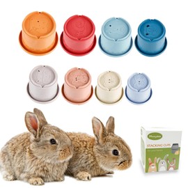 Mooydee 8 Pcs Stacking Cups for Rabbits - Multi-Colored Reusable Bunny Toys Rabbit Toys with Cute Animal Design - Graduated Sized Stackable Toys - Safe Wheat Straw Nesting Toys