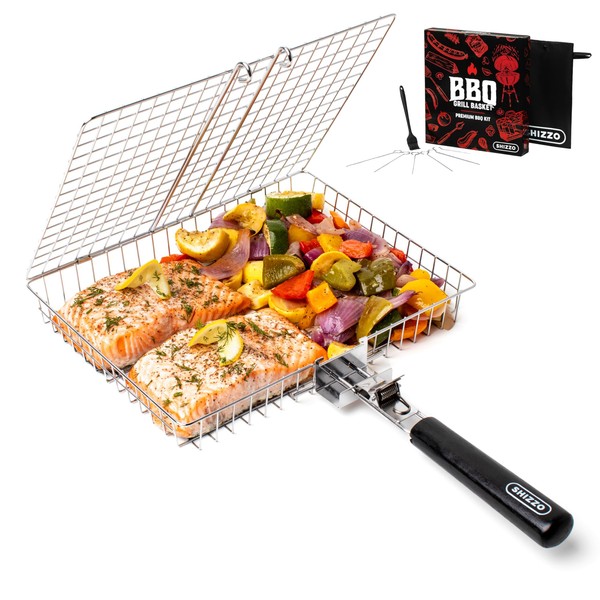SHIZZO Grill Basket Set, Barbecue BBQ Grilling, Stainless Steel Folding