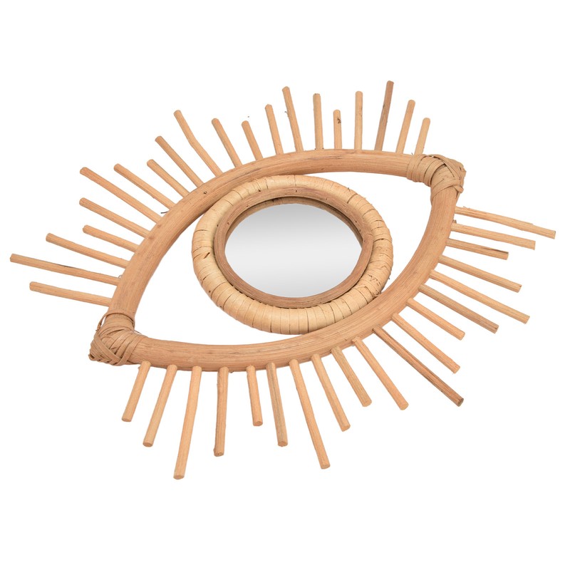 Nordic Makeup Mirror Rattan Woven Eye Shape Wall Hanging Mirror