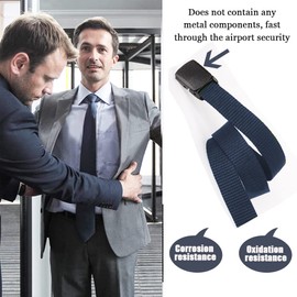 TIMEMEET Mens Plastic Nylon Canvas Belt, Lightweight Breathable Military Tactical Men Waist Belt with Plastic Buckle for Work and Travel (Navy Blue), 130