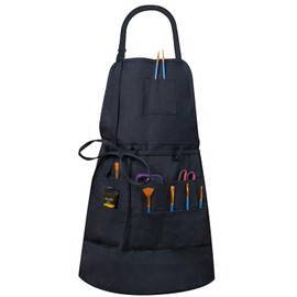 MyLifeUNIT Artist Apron, Adjustable Painting Apron with 10 Pockets for Arts, Black Canvas Pottery Apron for Women Men, Black, 44.7 x 26.6 inches
