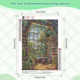 NEWENMO 5D Cozy Bookstore Diamond Painting Kits for Adults,Beautiful Flowers Diamond Art Kit,DIY Full Drill Crystal Embroidery Gifts,Landscape Diamond Art Craft,for Home Decoration - 30x40cm