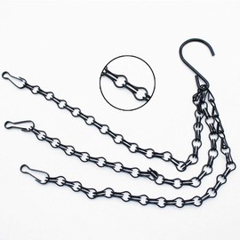 MZMing Pack of 4 41 cm Hanging Baskets, 3-Strand Metal Chain, Replacement Chain, Hanger with Hook and Clip for Hanging Garden, Flower Pots, Planters, Bird Feeders, Lanterns, Chalkboards Ornaments, Black