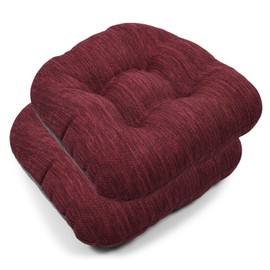 baibu 14×14 Metal Dining Chair Pads with Ties Set of 2, Super Soft Kitchen Chair Cushions Bar Stool Cushions with Non-Slip Bottom - 2 Pads only (Red, 14×14×2.5in)