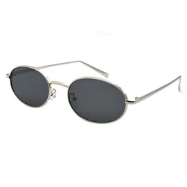 Teumire Retro Oval Sunglasses for Women Men Trendy Gold Sun Glasses Vintage Metal Frame Shades(Silver/Grey)