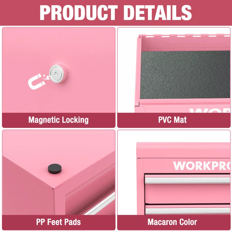 WORKPRO Mini Metal Tool Box with 2 Drawers and Top