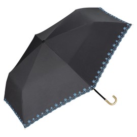 [2024] Wpc. 801-14043-102 Parasol Folding Umbrella, Light Shading Glitter Flower Scallop, Mini Black, 100% Light Shield, 100% UV Protection, UPF50+, Rain or Shine, 19.7 inches (50 cm), Women's Floral